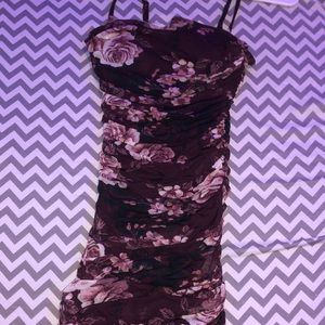 maroon flowered dress